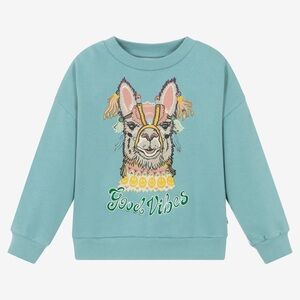 Molo Teal Sweatshirt with Colorful Llama Graphic
